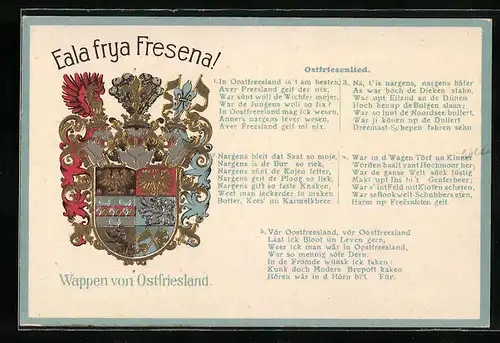 Präge-AK Wappen von Ostfriesland mit Gedicht