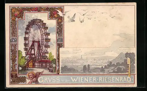 Lithographie Wien, Riesenrad im Wiener Prater