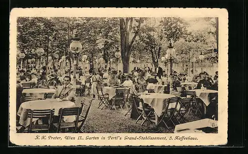 AK Wien, Garten in Pertl`s Grand-Cafe im Wiener Prater