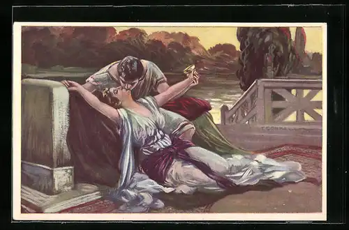 Künstler-AK Romeo küsst die sterbende Julia, Art Deco