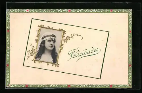 Foto-Collage-AK Weihnachtsgrüsse einer Schönheit mit orientalischem Kopfschmuck