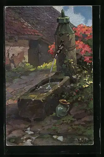 Künstler-AK Fritz Reiss: Schwarzwaldquellen, Brunnen