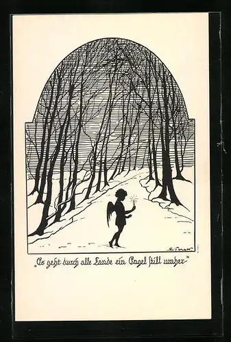 Künstler-AK Elsbeth Forck: Schattenbild, Es geht durch alle Lande ein Engel still umher