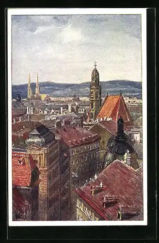 Künstler-AK J. Kalous: Wien, Turmblick mit Kirche