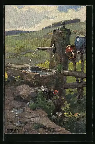Künstler-AK Fritz Reiss: Schwarzwald-Quellen, Brunnen
