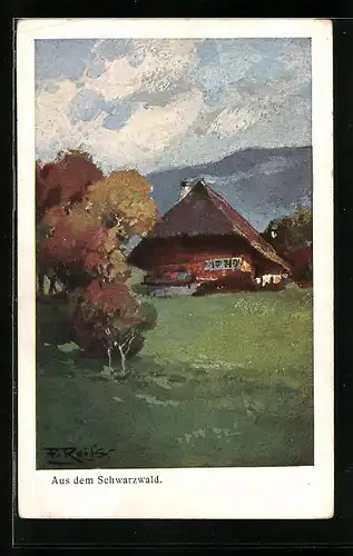 Künstler-AK Fritz Reiss: Schwarzwaldhaus im Herbst
