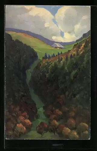 Künstler-AK Fritz Reiss: Schwarzwaldhaus im Herbst