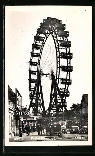 AK Wien, Riesenrad im Wiener Prater von der Strasse aus