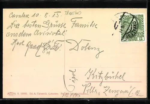 AK Cavalese, Ortspartie mit Blick auf die Kirche