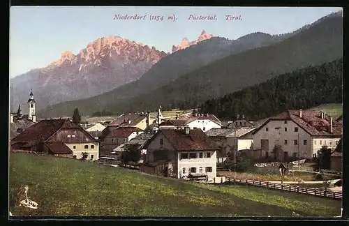 AK Niederdorf /Pustertal, Teilansicht mit Gebirgsblick