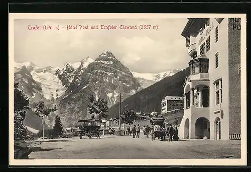 AK Trafoi, Strassenpartie mit Hotel Post und Trafoier Eiswand