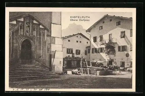 AK Kastelruth, Oberer Dorfplatz mit Kirche