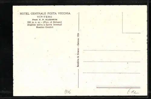 Künstler-AK Vipiteno, Hotel Centrale Posta Vecchia