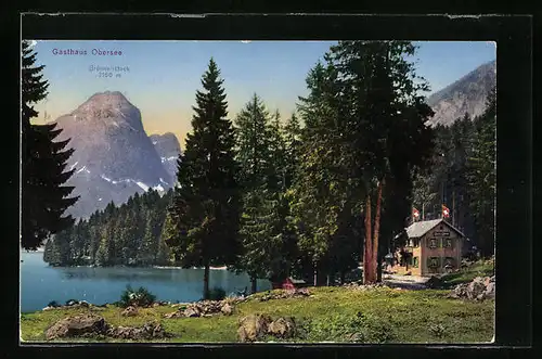 AK Näfels, Gasthaus Obersee mit Seeufer