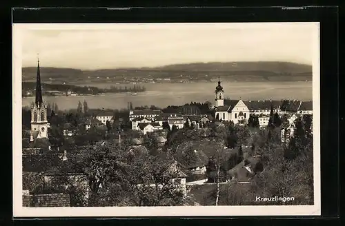 AK Kreuzlingen, Panorama des Ortes aus der Vogelschau