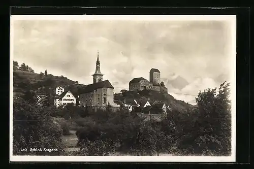 AK Sargans, Ortsansicht mit Kirche und Schloss