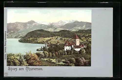 AK Spiez am Thunersee, Blick auf das Schloss am See