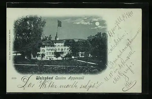 Mondschein-AK Weissbad b. Appenzell, Das Kurhaus am Abend