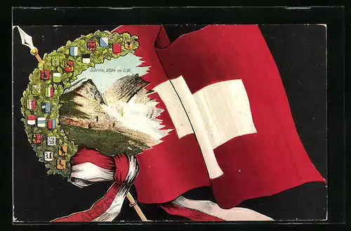 AK Säntis, Blick auf den Berg, Schweizer Flagge