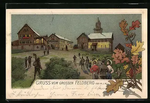Lithographie Feldberg i. T., Gasthöfe und Aussichtsturm