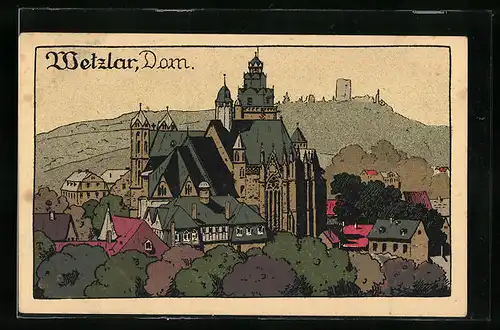 Steindruck-AK Wetzlar, Blick zum Dom