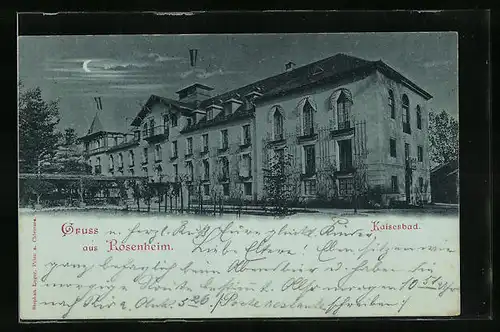 Mondschein-AK Rosenheim, Hotel Kaiserbad mit Laubengang