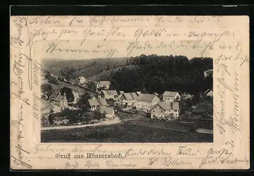 AK Winnersbach, Ortsansicht mit Strasse aus der Vogelschau
