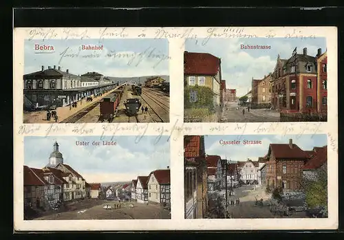 AK Bebra, Bahnhof, Bahnhofstrasse, Casseler Strasse und Unter der Linde