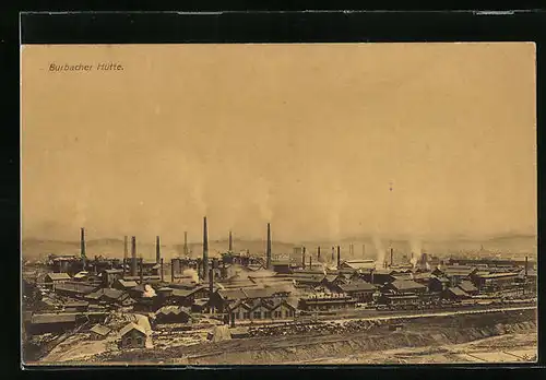 AK Saarbrücken, Burbacher Hütte aus der Vogelschau