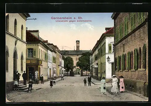 AK Germersheim a. Rh., Lilienstrasse gegen Zollerkaserne