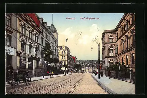 AK Bremen, Partie in der Bahnhofstrasse mit Blick auf Bahnhof