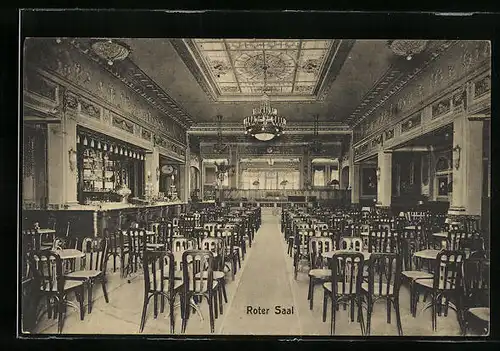 AK Braunschweig, Cafe Victoria Luise, Roter Saal, Innenansicht