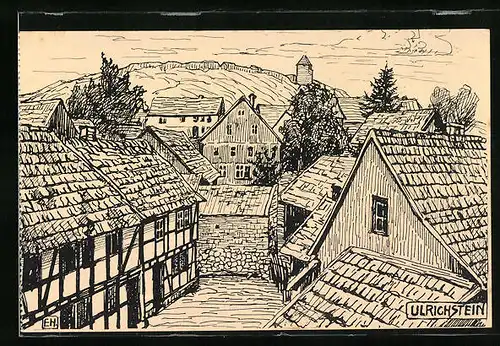 Künstler-AK Ulrichstein, Ein Blick in den Vogelsberg