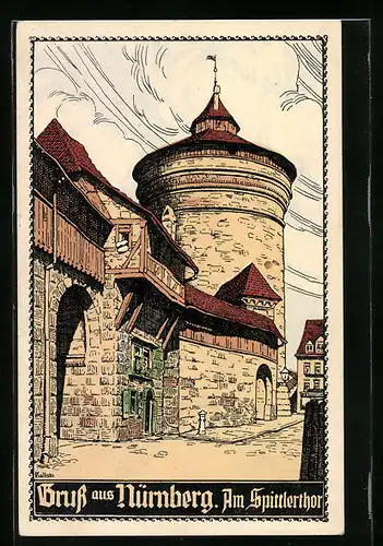 Steindruck-AK Nürnberg, Am Spittlertor