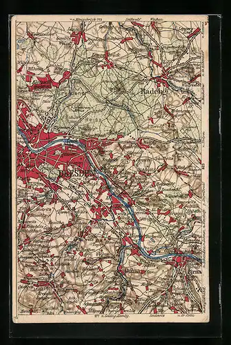 Künstler-AK Dresden, Wona-Karte mit Dohna, Pirna und Kauscha
