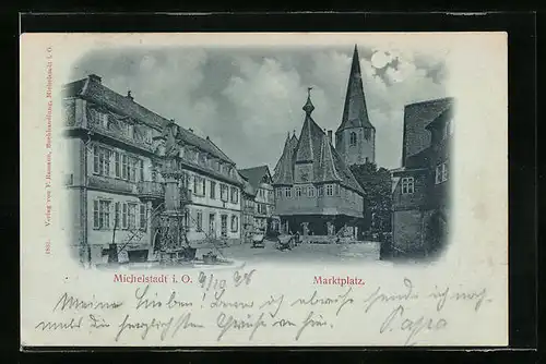 Mondschein-AK Michelstadt i. O., Strassenpartie am Marktplatz