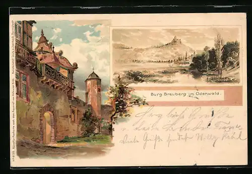 Lithographie Breuberg i. Odw., Ansicht der Burganlage
