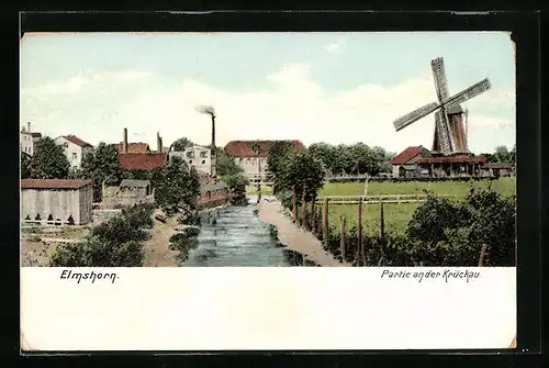 AK Elmshorn, Partie an der Krückau mit Blick zur Windmühle