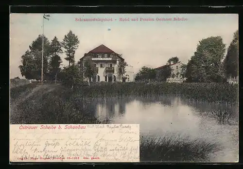 AK Ostrau b. Schandau, Hotel und Pension Ostrauer Scheibe im Schrammsteingebiet