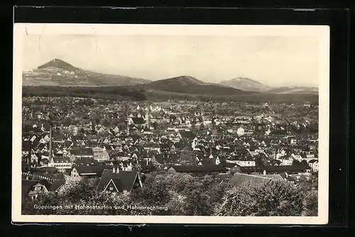 AK Göppingen, Ortsansicht mit Hohenstaufen und Hohenrechberg