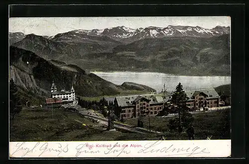 AK Rigi-Kaltbad, Teilansicht mit Hotel und Alpen
