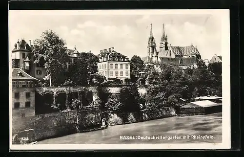 AK Basel, Deutschrittergarten mit Rheinpfalz