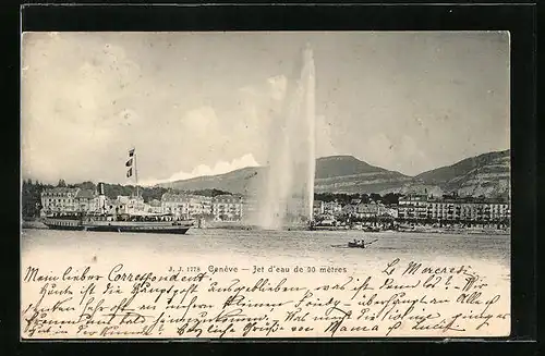 AK Genève, Het d'eau, Dampfer passiert die Fontaine