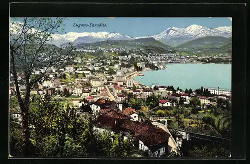 AK Lugano-Paradiso, Totale vom Berg aus gesehen