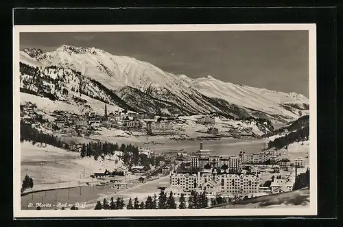AK St. Moritz-Bad, Totalansicht mit Blick auf Dorf im Winter