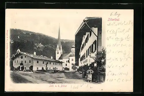 AK Zell a. d. Ziller, Ortsansicht mit Kirche