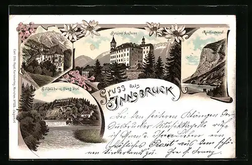 Vorläufer-Lithographie Innsbruck, 1895, Martinswand, Schloss Ambras