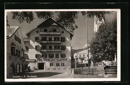 AK Seefeld i. T., Gasthof zum Lamm am Dorfplatz