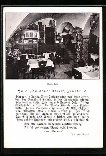AK Innsbruck, Hotel zum Goldenen Adler, Goethestube