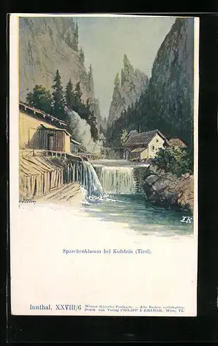 Künstler-AK Kufstein, Mühle in der Sparchenklamm